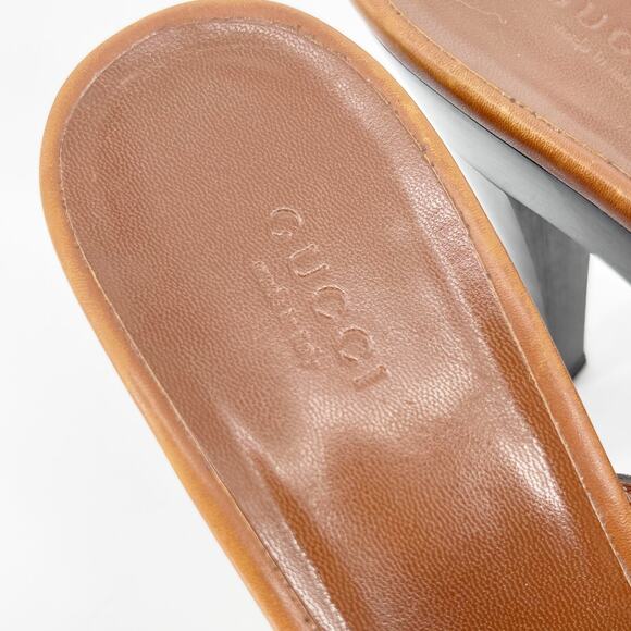 Gucci Cognac Brown Leather Icon Bit Platform Clog High Heel Slide Sandal EU 39.5 - Picture 9 of 12